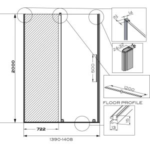 Sliding Door & Profile Left 1400 Mm Slider Walk-In Panel